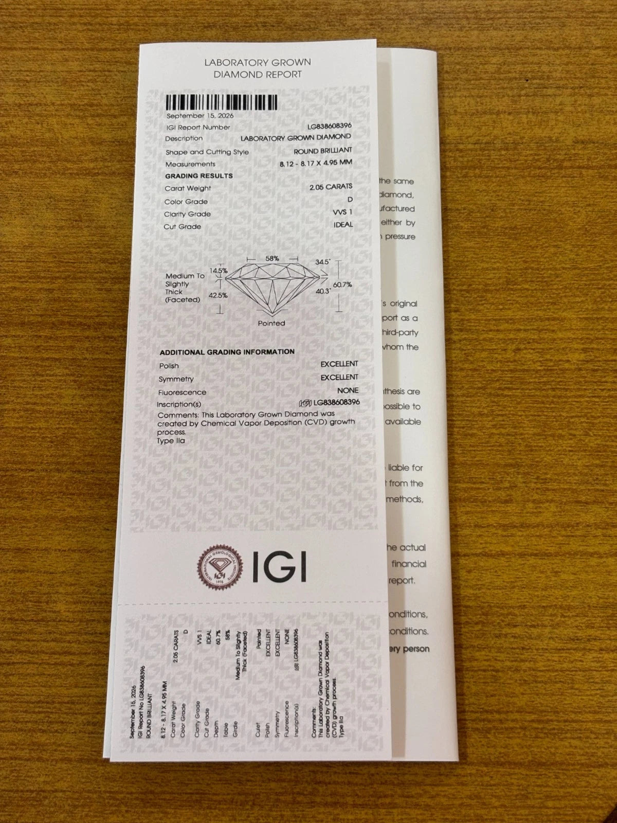 IGI Certified Luxuriant Lab Grown Diamond (Round) (D-VVS1) 2.05 ctw