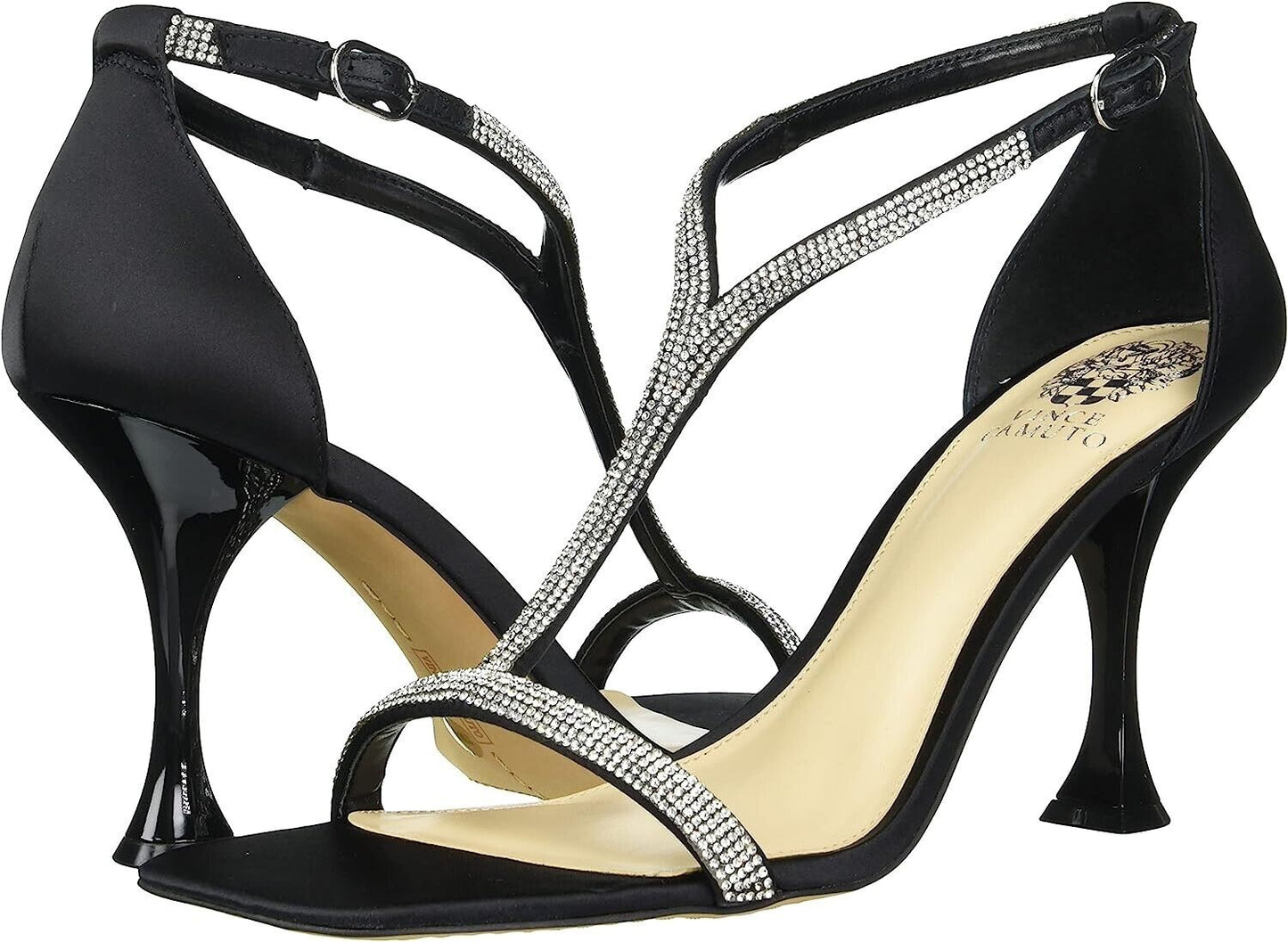 Vince Camuto Sorthand Heeled Dress Sandal   Color Black Satin Size 9.5M