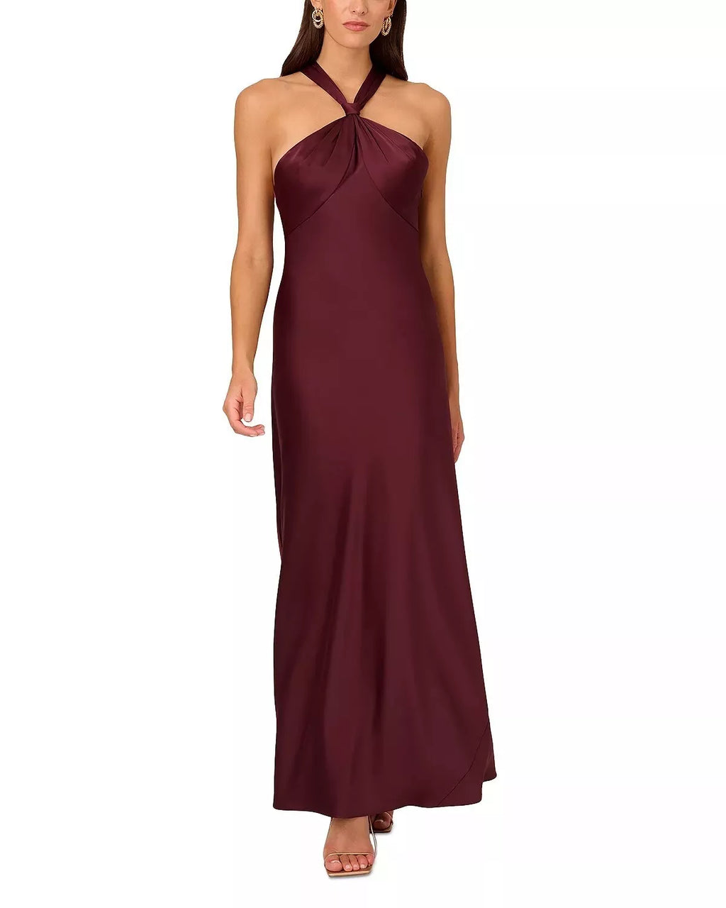 Liv Foster Knotted Satin Halter Gown  Color Bordeaux Size 12