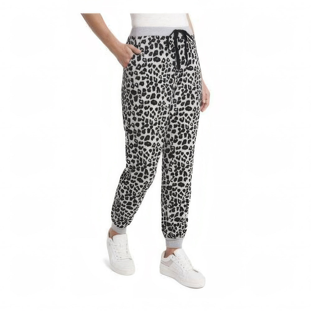 Vince Camuto Women's Cozy Leopard Print Jogger Pants  Color Silver- Tone Heather Size XL