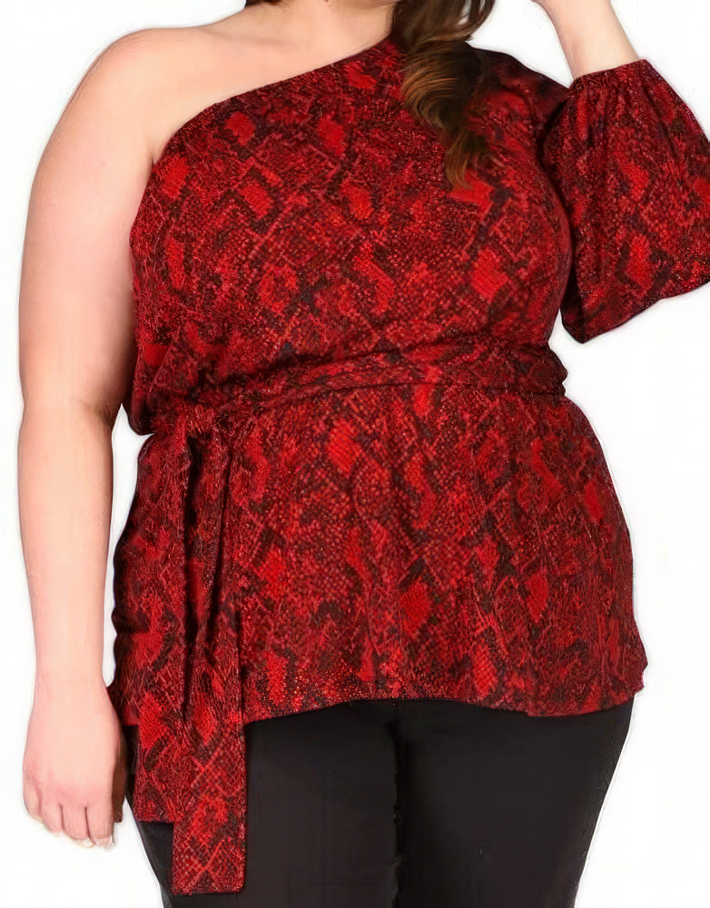 Michael Kors Women's Plus Animal-Print One-Shoulder  Color Crimson Size 3X