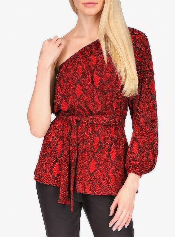 Michael Kors Women's Plus Animal-Print One-Shoulder  Color Crimson Size 3X