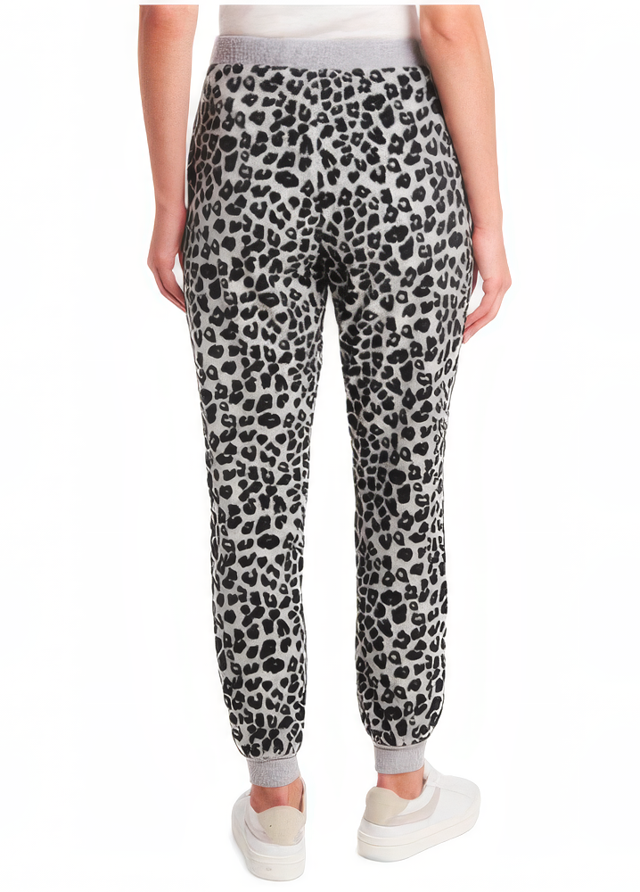 Vince Camuto Women's Cozy Leopard Print Jogger Pants  Color Silver- Tone Heather Size XL