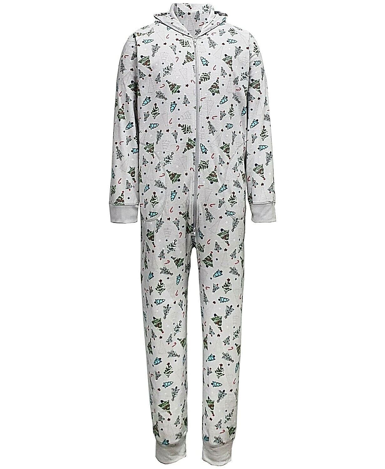 Family Pajamas Men's Tree-Print Hooded 1-Pc Pajama  Color Festive Trees Size L
