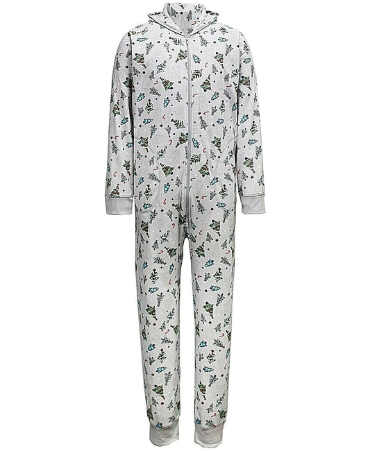 Family Pajamas Men's Tree-Print Hooded 1-Pc Pajama  Color Festive Trees Size L