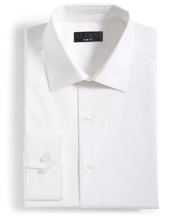 Alfani Men's Slim-Fit Solid Dress Shirt  Bright White 17/17.5 36/37 (No Tag)