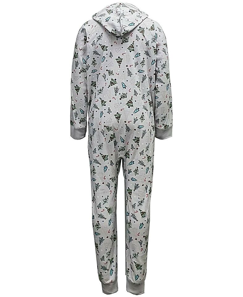 Family Pajamas Men's Tree-Print Hooded 1-Pc Pajama  Color Festive Trees Size M