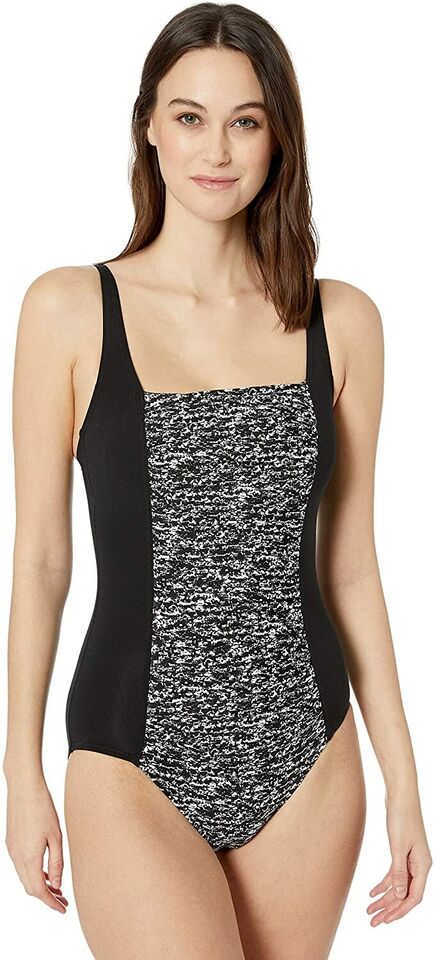 Calvin Klein Solid Pleated One-Piece Swimsuit  Color Black Sandstone Size 8