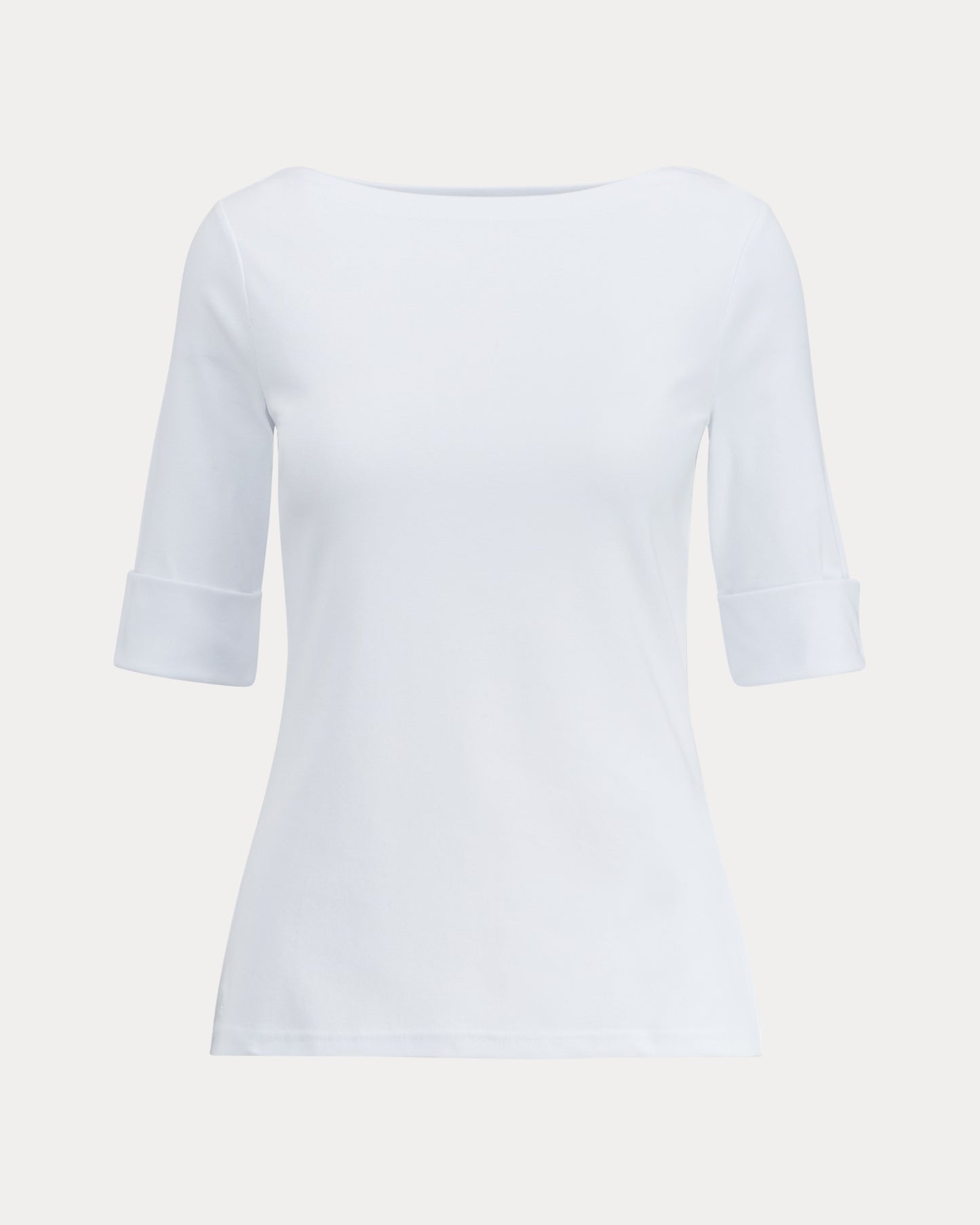 LAUREN RALPH LAUREN Women's Stretch Cotton Boatneck Tee  White Size M