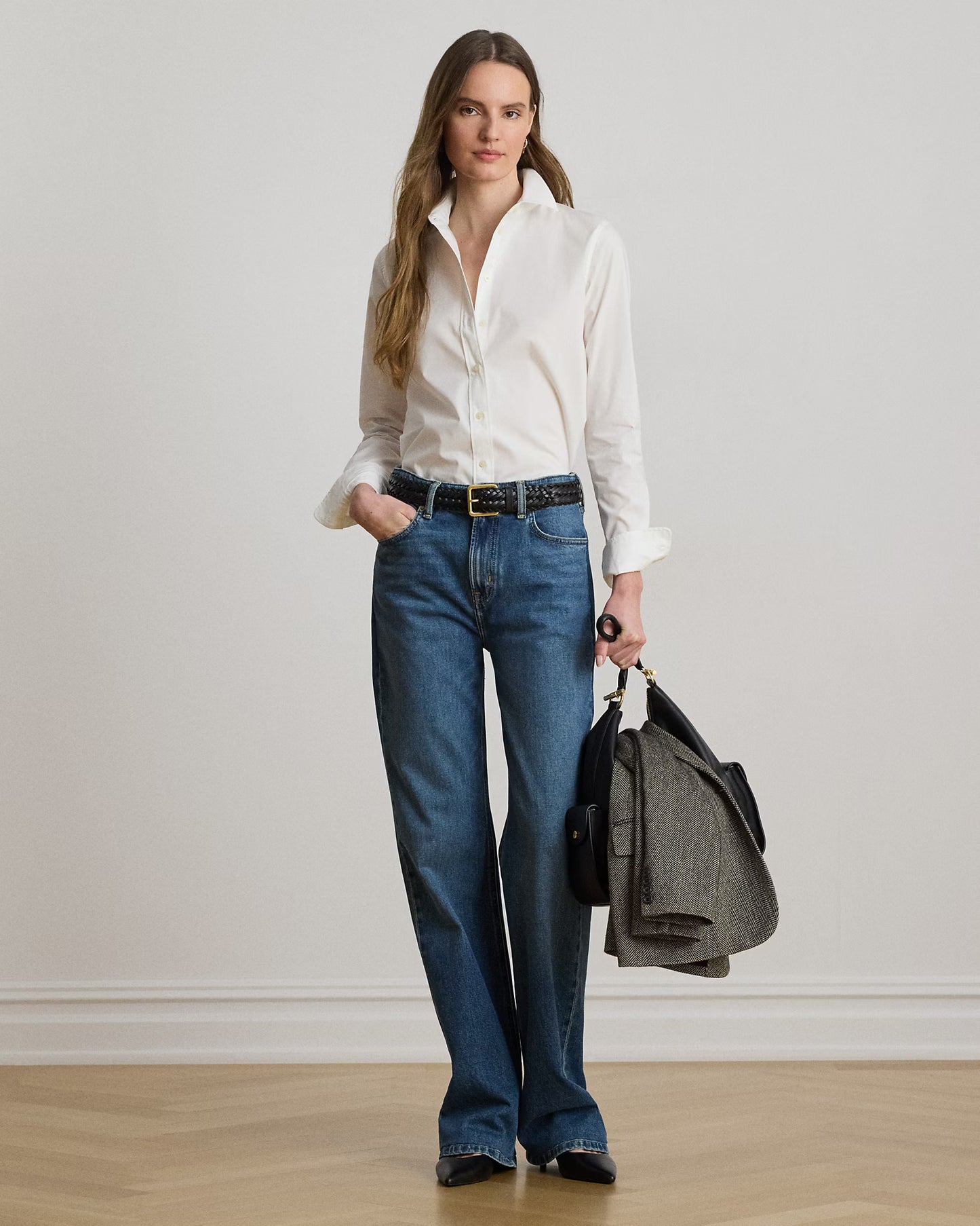 LAUREN RALPH LAUREN Women's Classic Fit Easy Care Cotton Shirt  White Size S