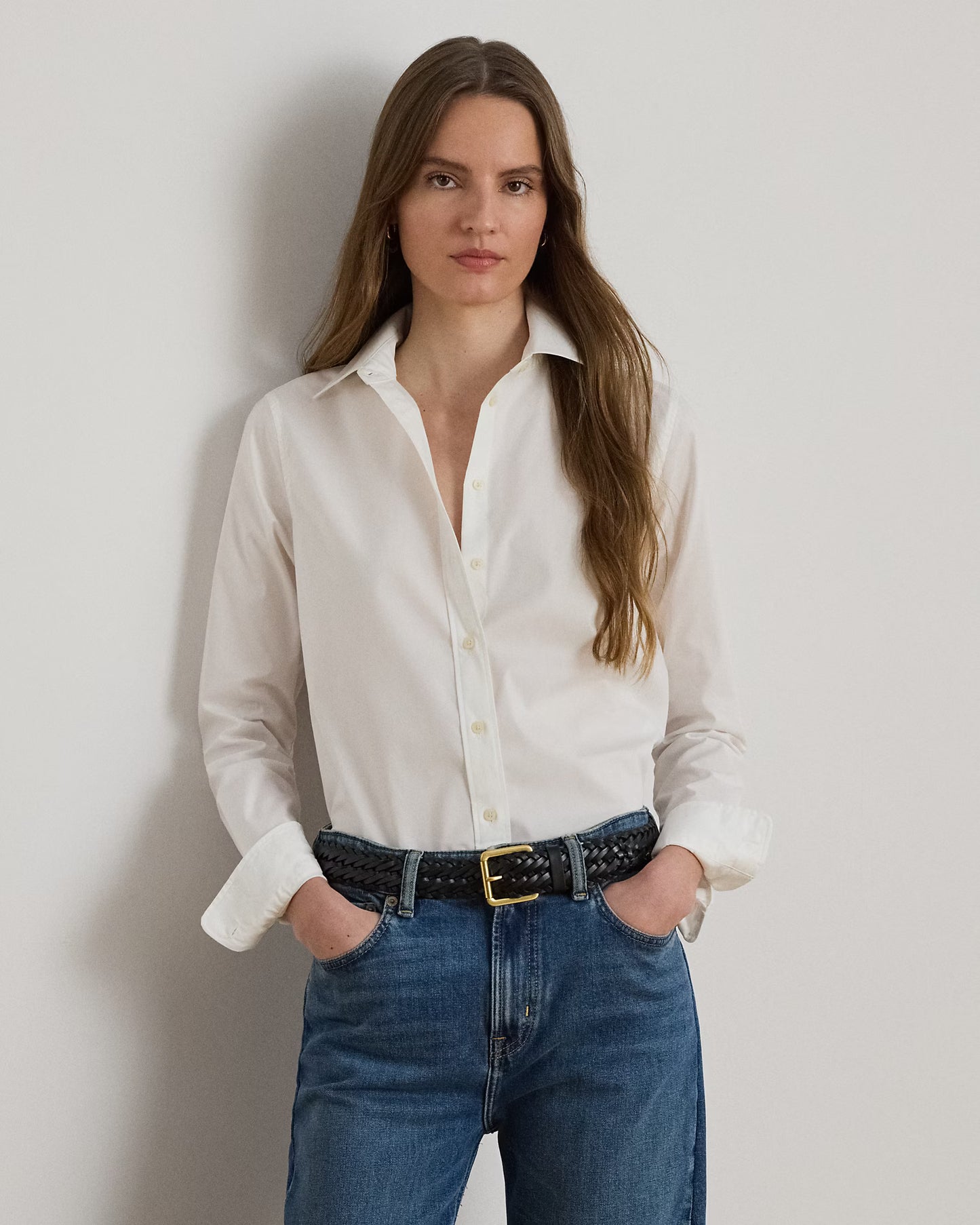 LAUREN RALPH LAUREN Women's Classic Fit Easy Care Cotton Shirt  White Size S