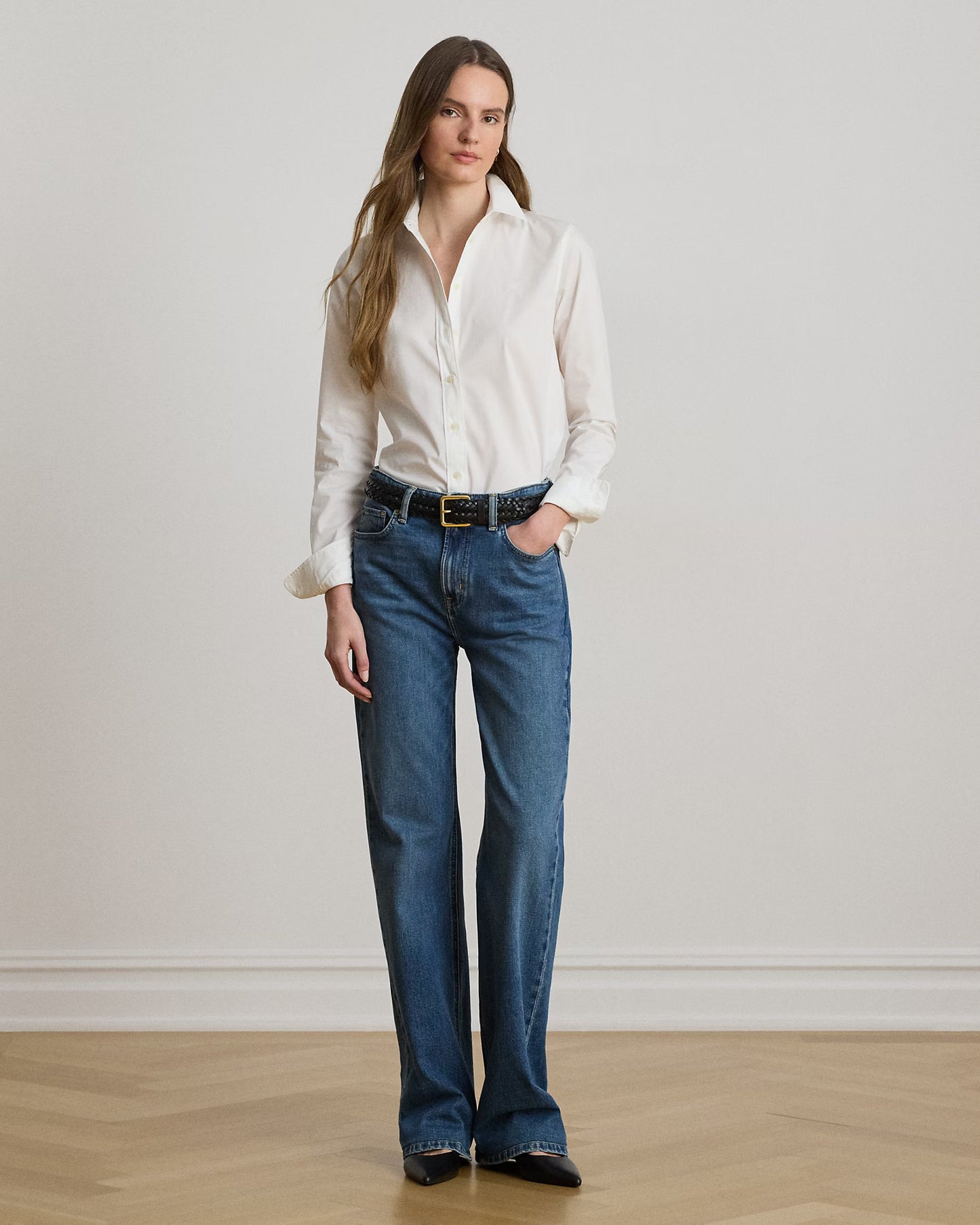 LAUREN RALPH LAUREN Women's Classic Fit Easy Care Cotton Shirt  White Size S