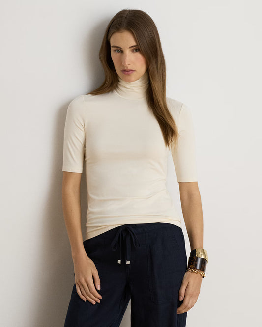 LAUREN RALPH LAUREN Women's Willa Stretch Jersey Turtleneck  White Size M