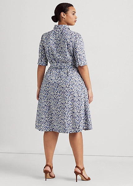 Lauren Ralph Lauren Women's Plus Floral Belted Cotton-Blend Shirtdress  Color Blue/Cream/Pink Size 18W
