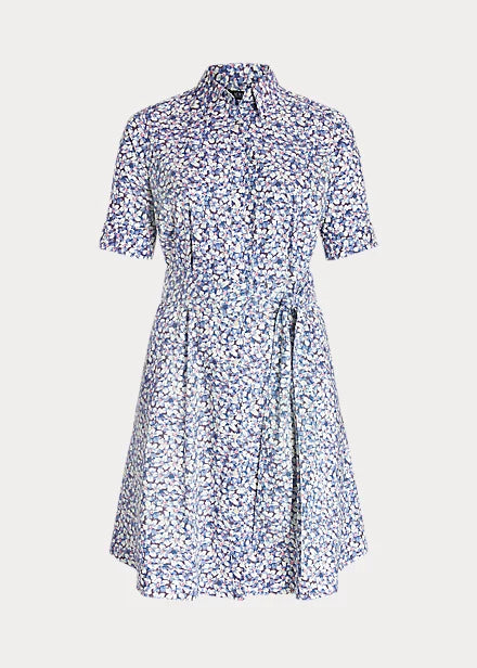 Lauren Ralph Lauren Women's Plus Floral Belted Cotton-Blend Shirtdress  Color Blue/Cream/Pink Size 18W