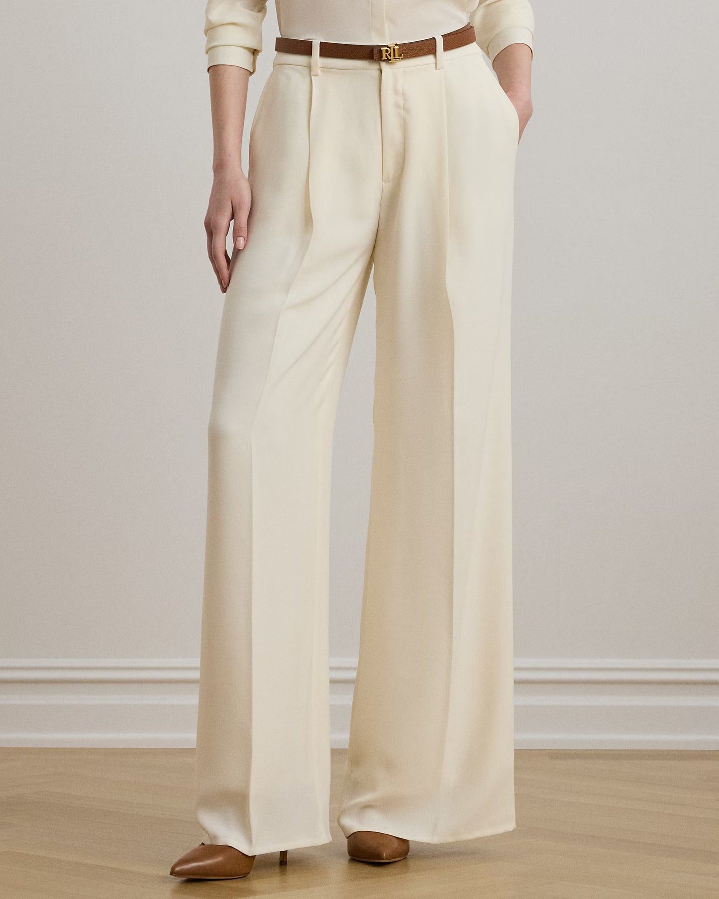 LAUREN RALPH LAUREN Women's Double-Faced Georgette Wide-Leg Pants  Mascarpone Cream Size 4