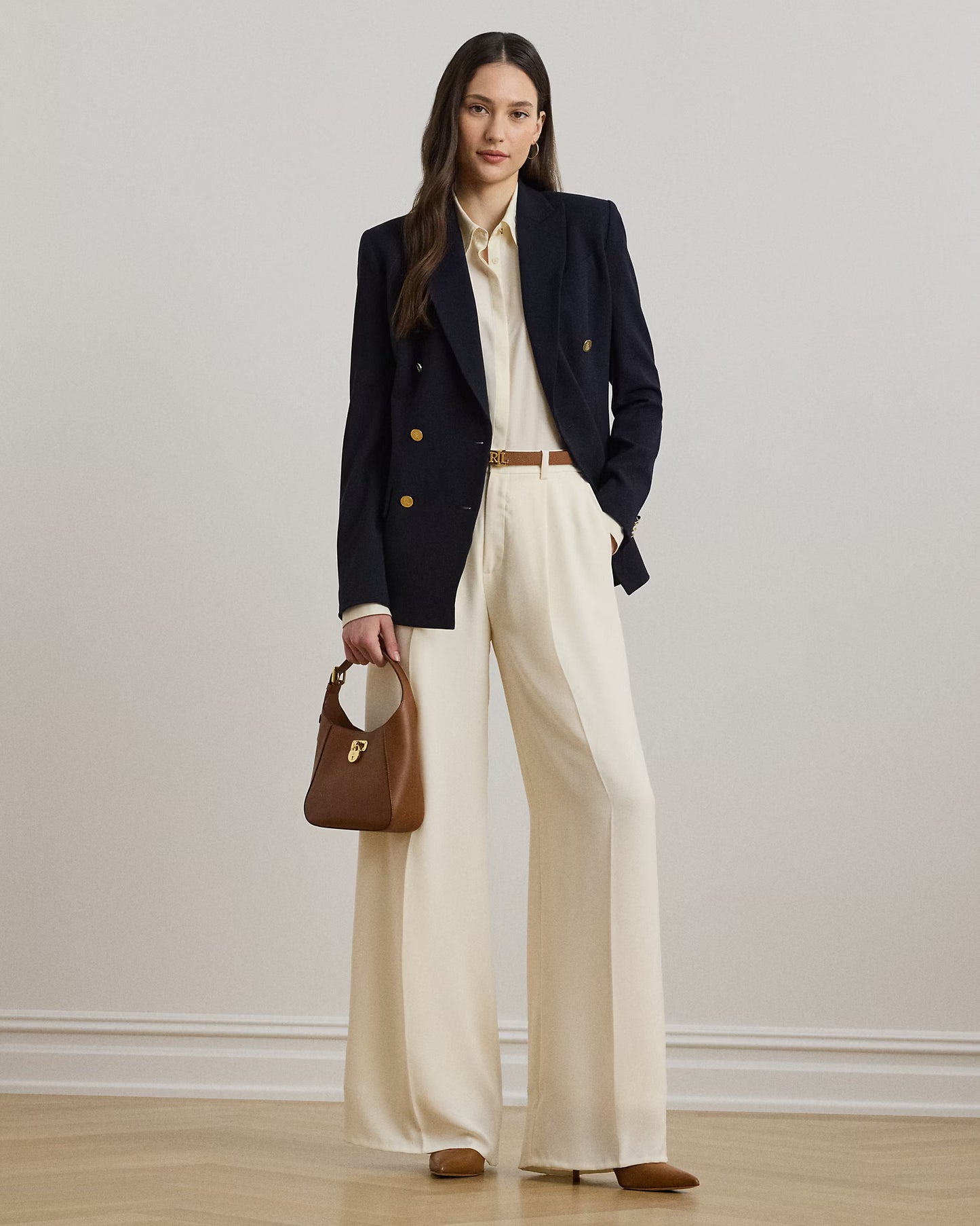 LAUREN RALPH LAUREN Women's Double-Faced Georgette Wide-Leg Pants  Mascarpone Cream Size 4
