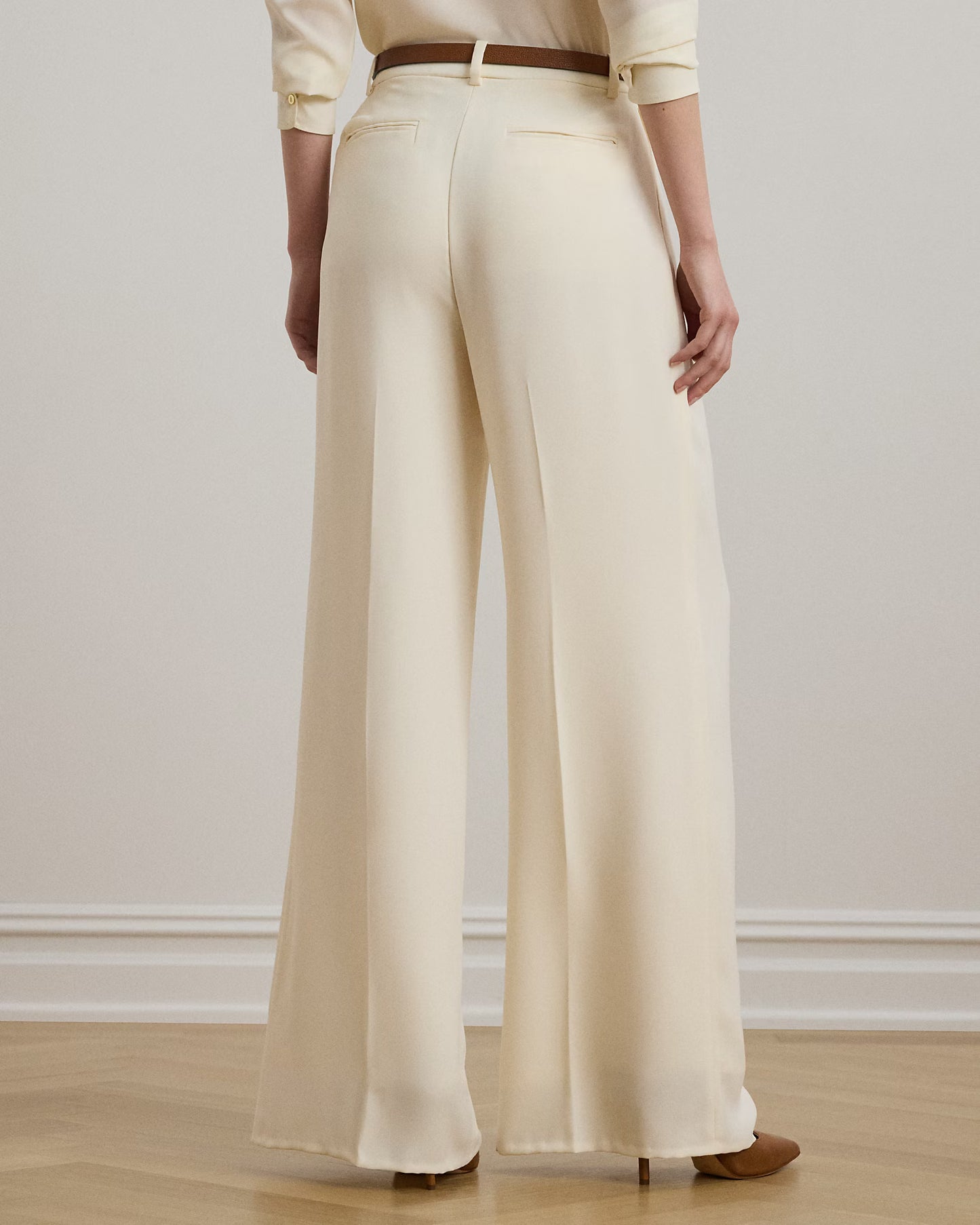 LAUREN RALPH LAUREN Women's Double-Faced Georgette Wide-Leg Pants  Mascarpone Cream Size 4