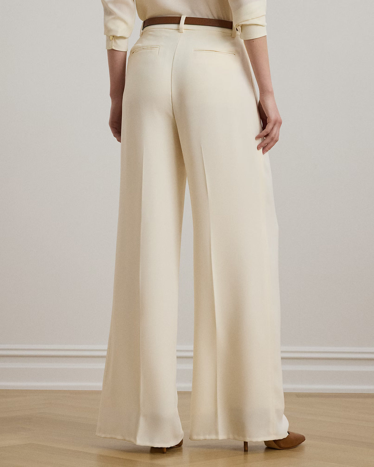 LAUREN RALPH LAUREN Women's Double-Faced Georgette Wide-Leg Pants  Mascarpone Cream Size 4