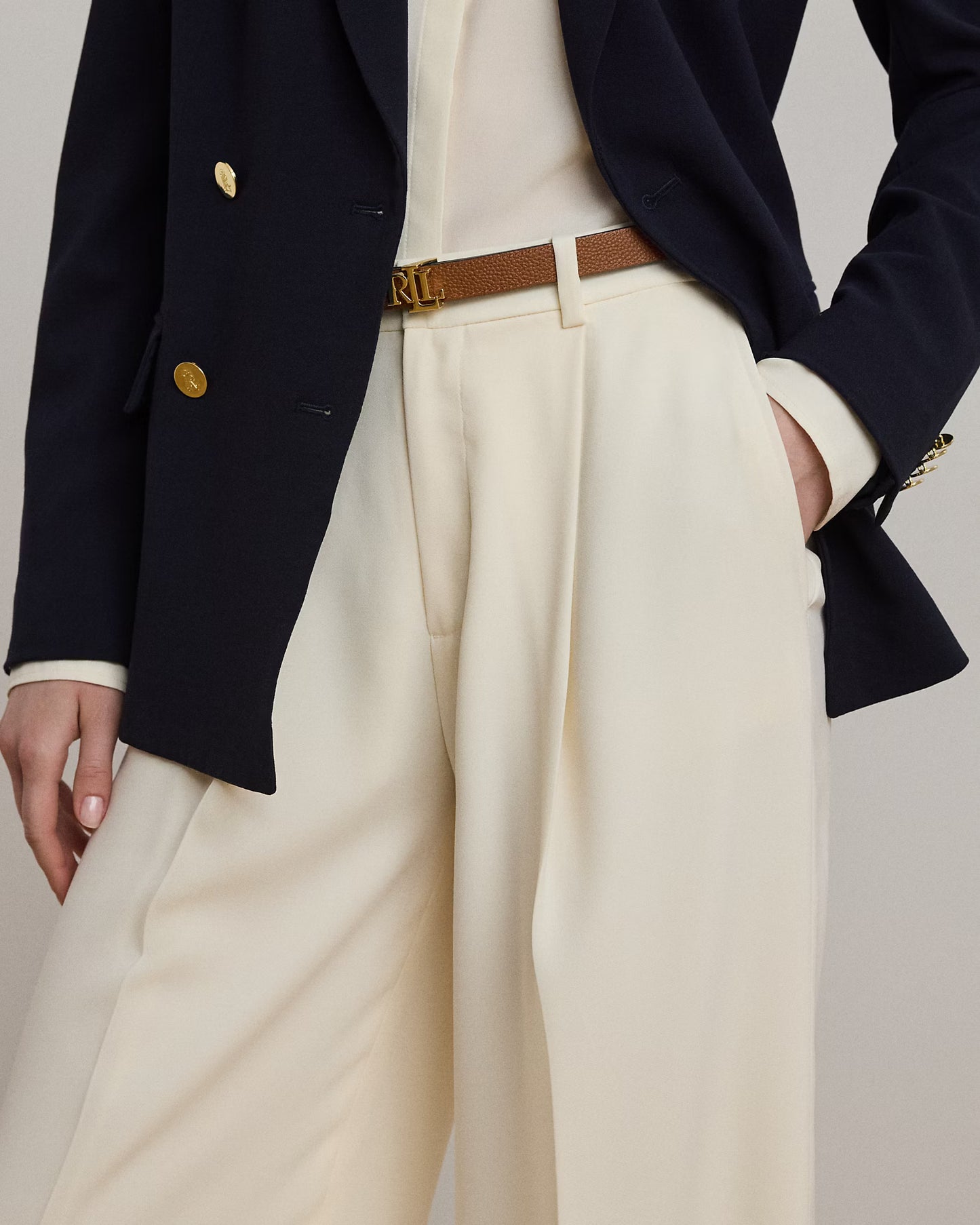 LAUREN RALPH LAUREN Women's Double-Faced Georgette Wide-Leg Pants  Mascarpone Cream Size 4
