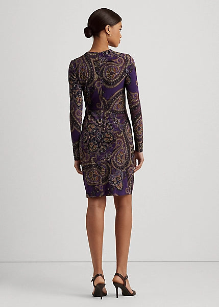Lauren Ralph Lauren Women's Paisley Twist-Front Stretch Jersey Dress  Color Purple Multi Size 4