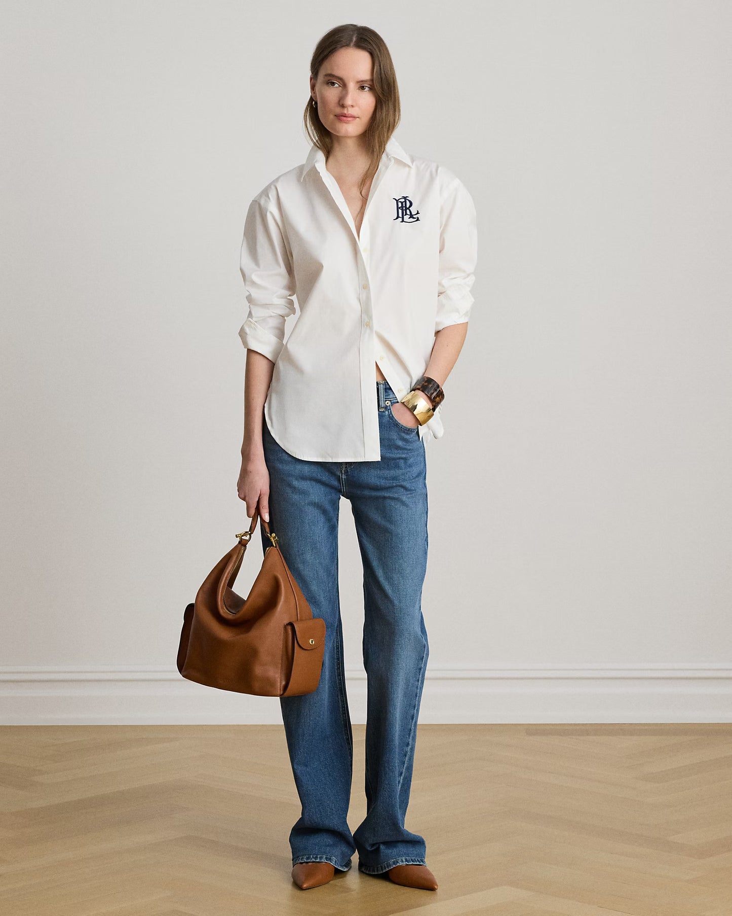 LAUREN RALPH LAUREN Women's Relaxed Fit Stretch Cotton Shirt  White Size L
