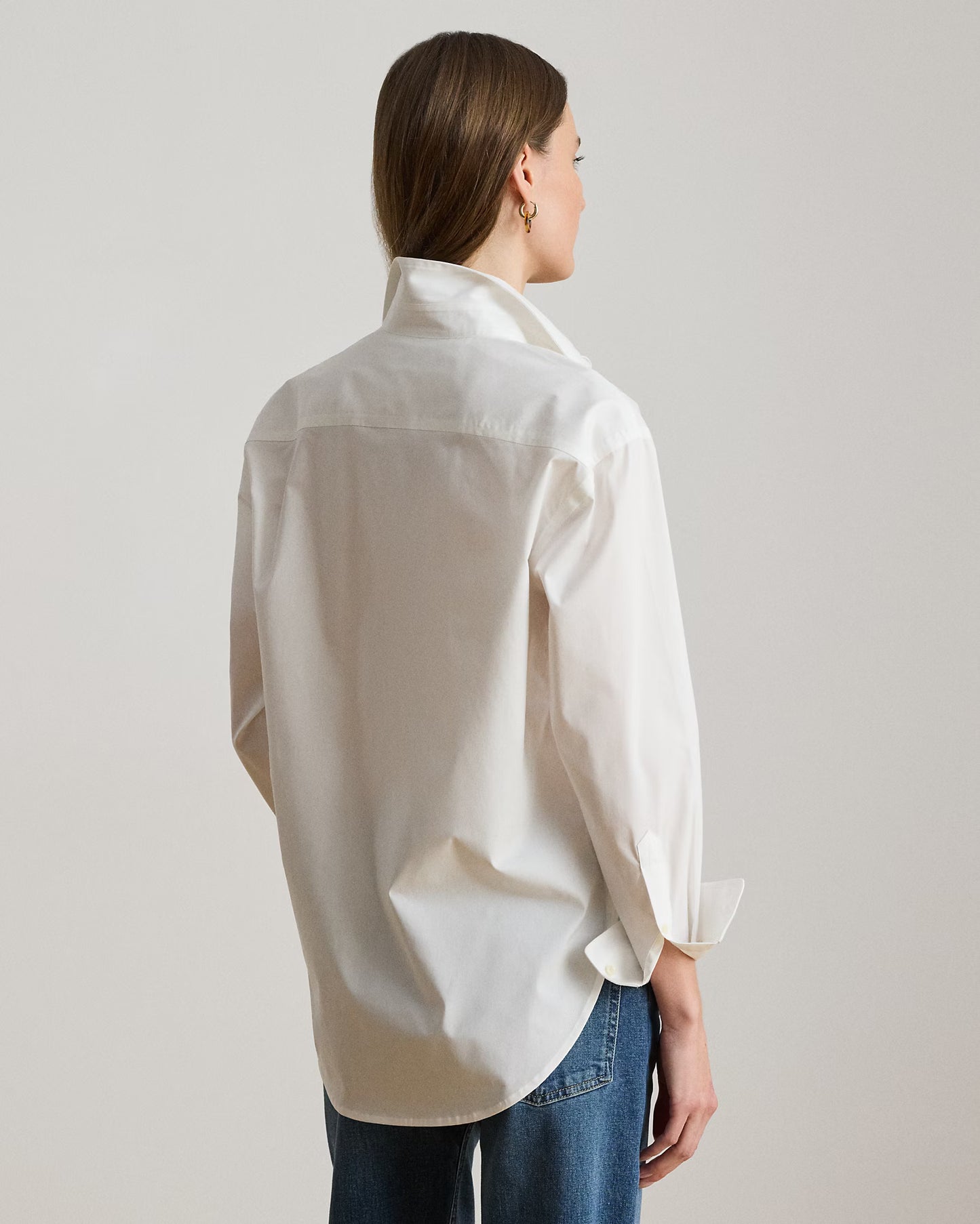 LAUREN RALPH LAUREN Women's Relaxed Fit Stretch Cotton Shirt  White Size L