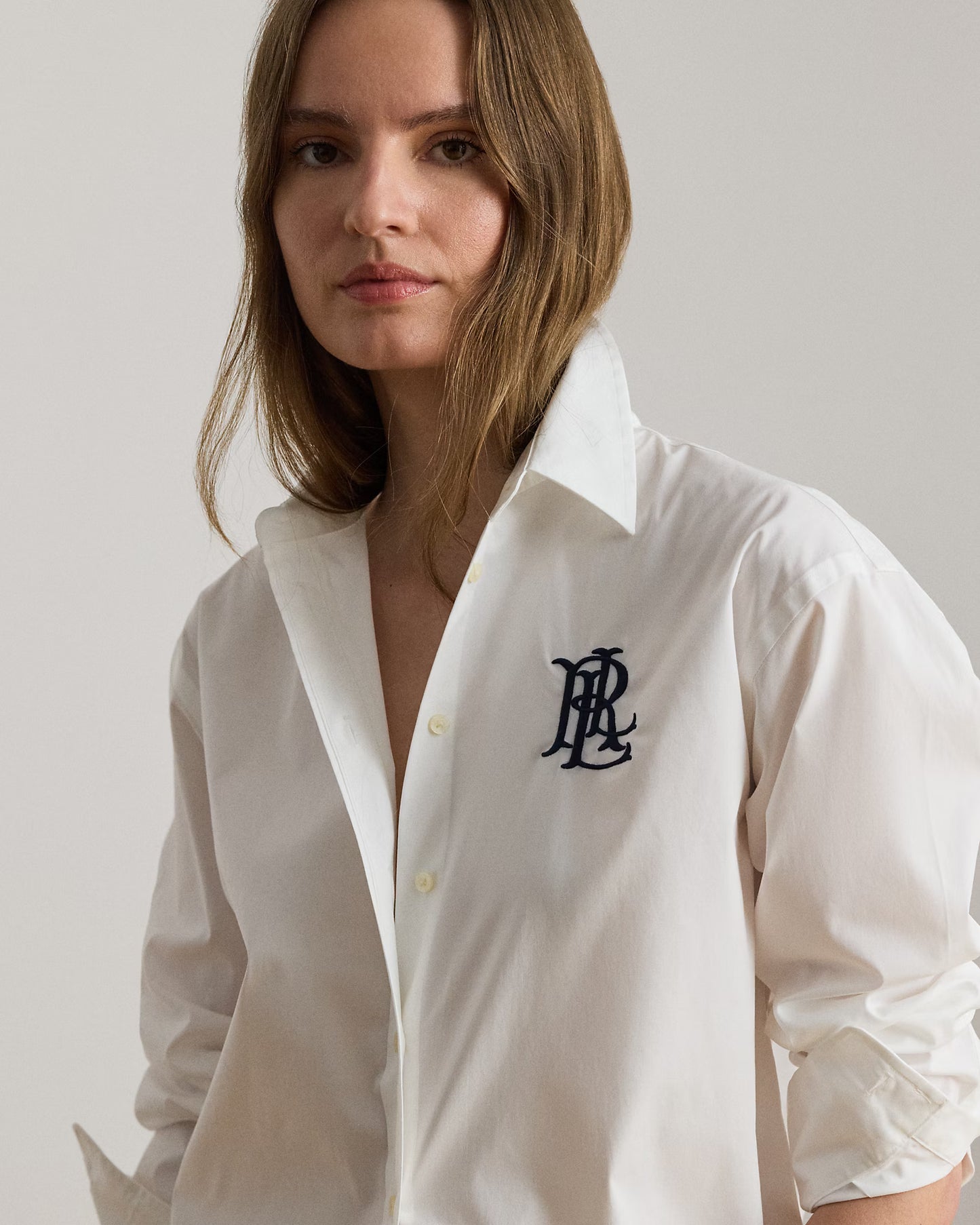 LAUREN RALPH LAUREN Women's Relaxed Fit Stretch Cotton Shirt  White Size L