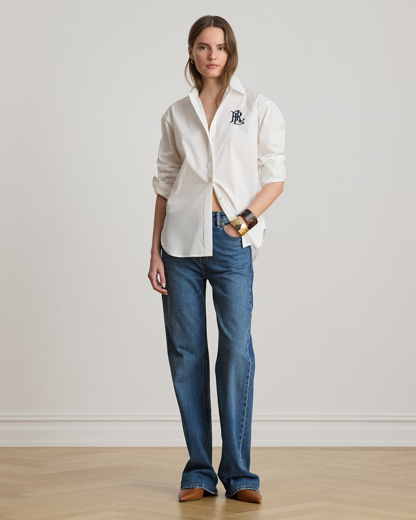 LAUREN RALPH LAUREN Women's Relaxed Fit Stretch Cotton Shirt  White Size L