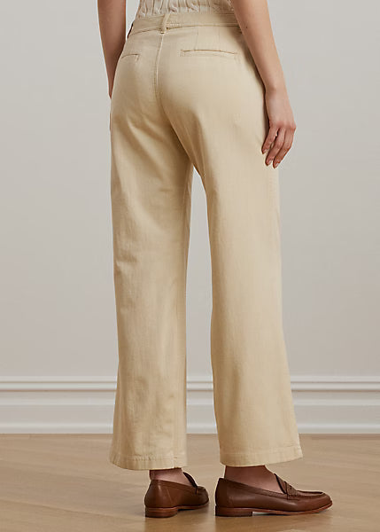 LAUREN RALPH LAUREN Women's Cotton Twill Wide-Leg Pants  Ivory Beige Size 18