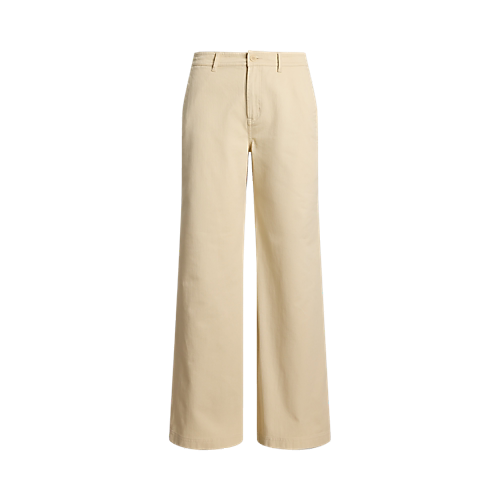 LAUREN RALPH LAUREN Women's Cotton Twill Wide-Leg Pants  Ivory Beige Size 18