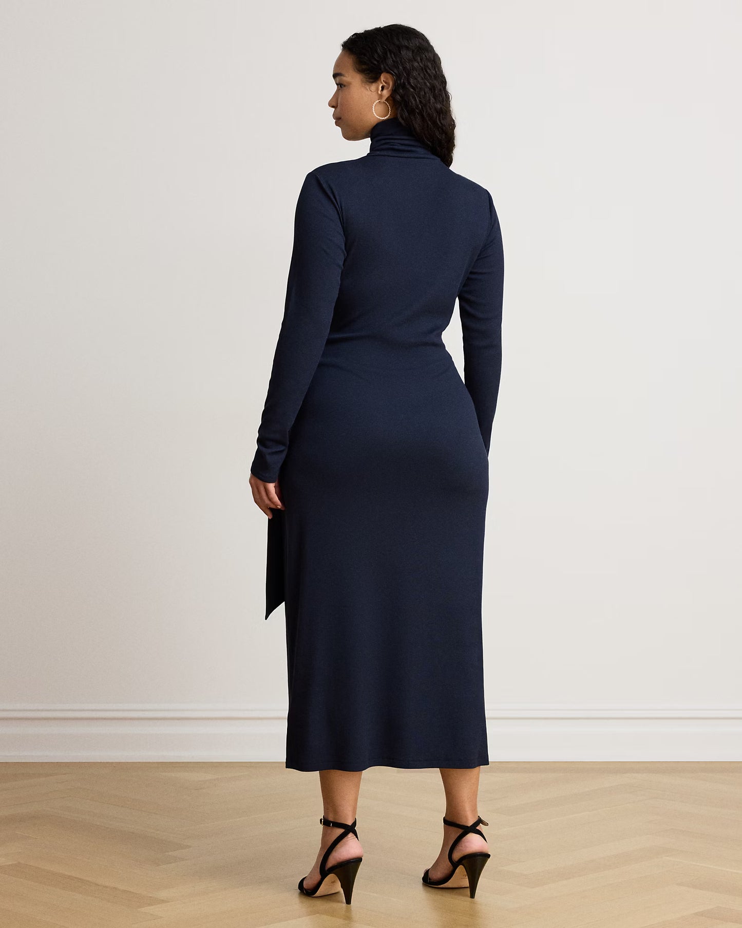 LAUREN RALPH LAUREN Women's Tie-Front Cotton-Blend Turtleneck Dress  Lighthouse Navy Size S