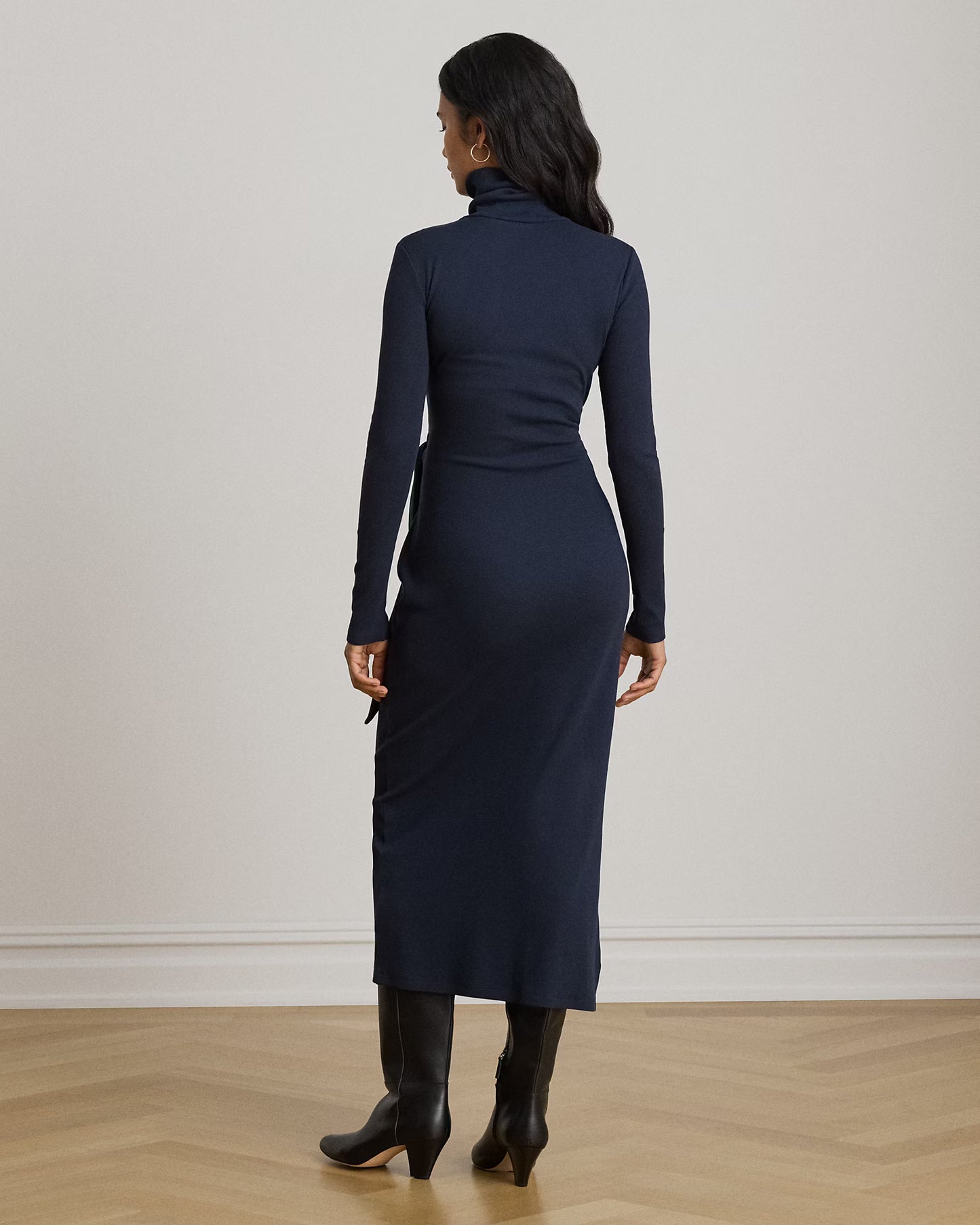 LAUREN RALPH LAUREN Women's Tie-Front Cotton-Blend Turtleneck Dress  Lighthouse Navy Size S