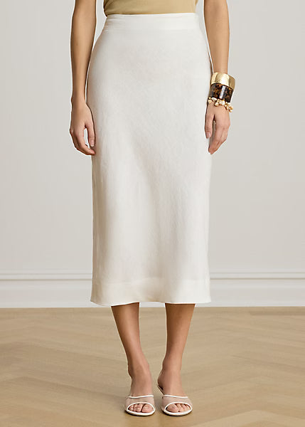 LAUREN RALPH LAUREN Women's Chancey Linen Midi Pencil Skirt  White Size 0