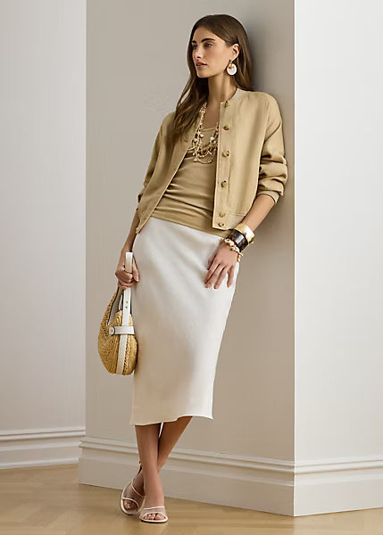 LAUREN RALPH LAUREN Women's Chancey Linen Midi Pencil Skirt  White Size 0