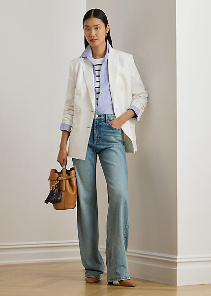 LAUREN RALPH LAUREN Women's Double-Breasted Linen-Blend Twill Blazer Nevis Size 10