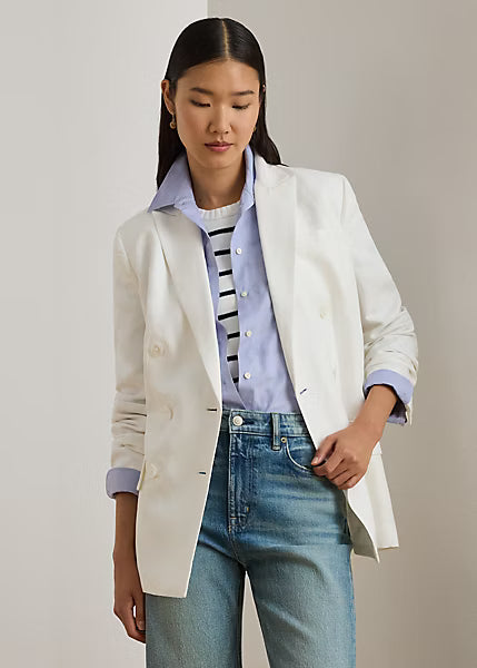 LAUREN RALPH LAUREN Women's Double-Breasted Linen-Blend Twill Blazer Nevis Size 10