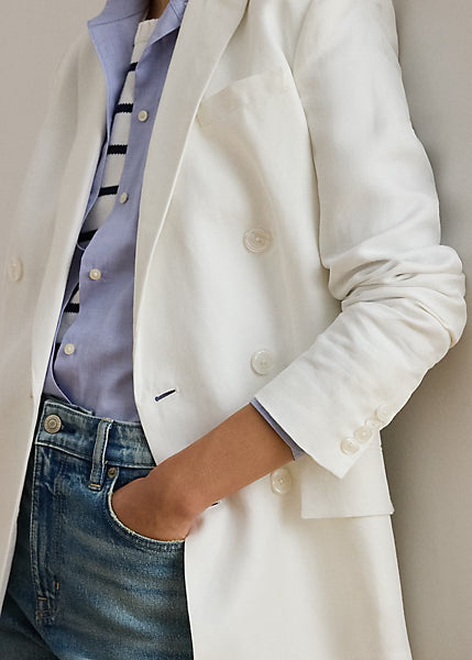 LAUREN RALPH LAUREN Women's Double-Breasted Linen-Blend Twill Blazer Nevis Size 10
