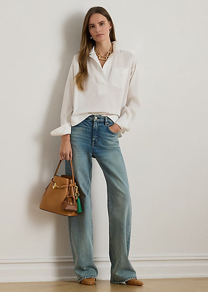 LAUREN RALPH LAUREN Women's Cotton Broadcloth Cropped Shirt  White Size L