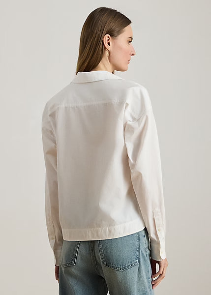 LAUREN RALPH LAUREN Women's Cotton Broadcloth Cropped Shirt  White Size L