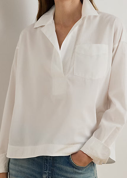 LAUREN RALPH LAUREN Women's Cotton Broadcloth Cropped Shirt  White Size L