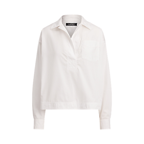 LAUREN RALPH LAUREN Women's Cotton Broadcloth Cropped Shirt  White Size L