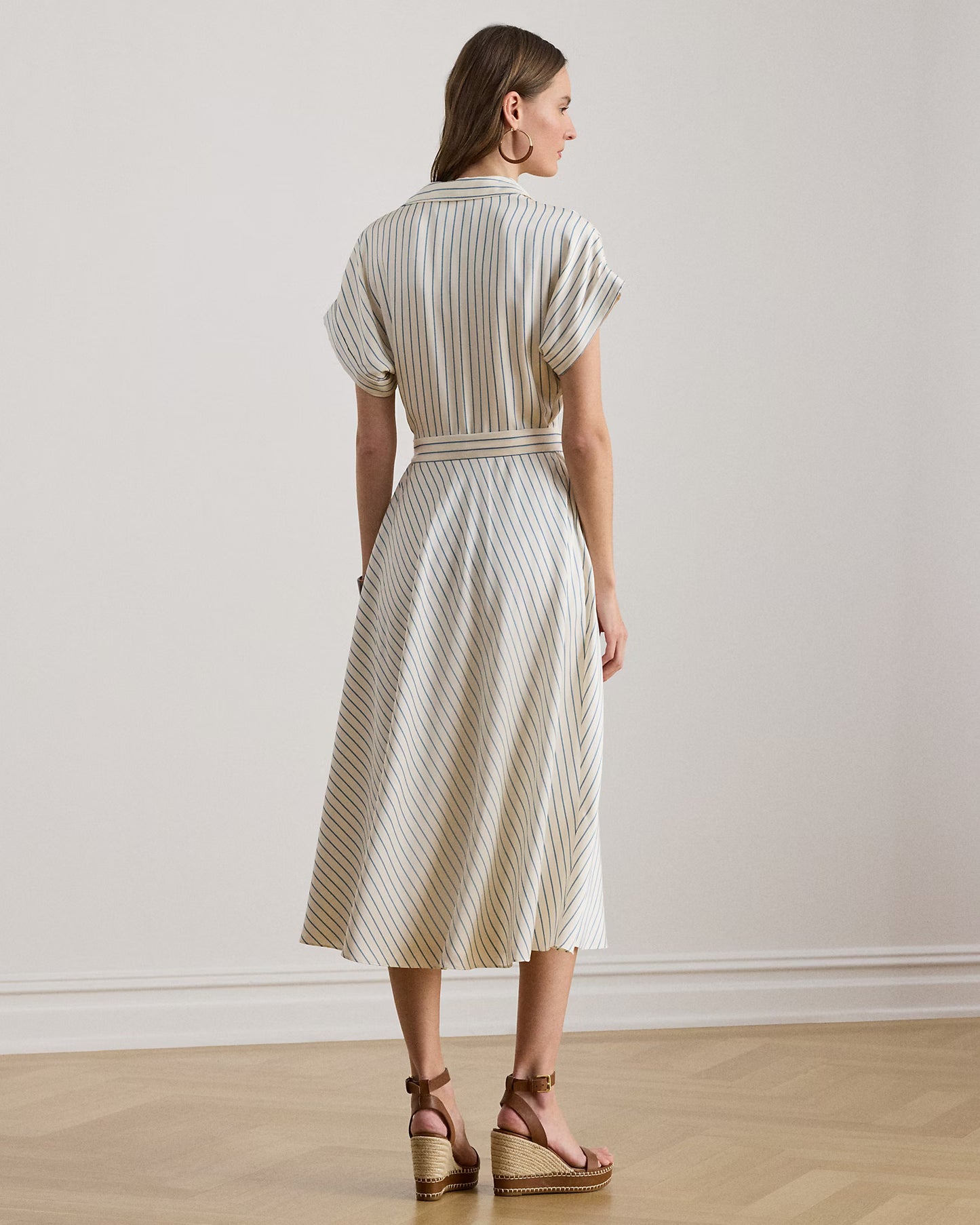 LAUREN RALPH LAUREN Women's Fratillio Striped Belted Twill Dress  Cream/Blue Size 8