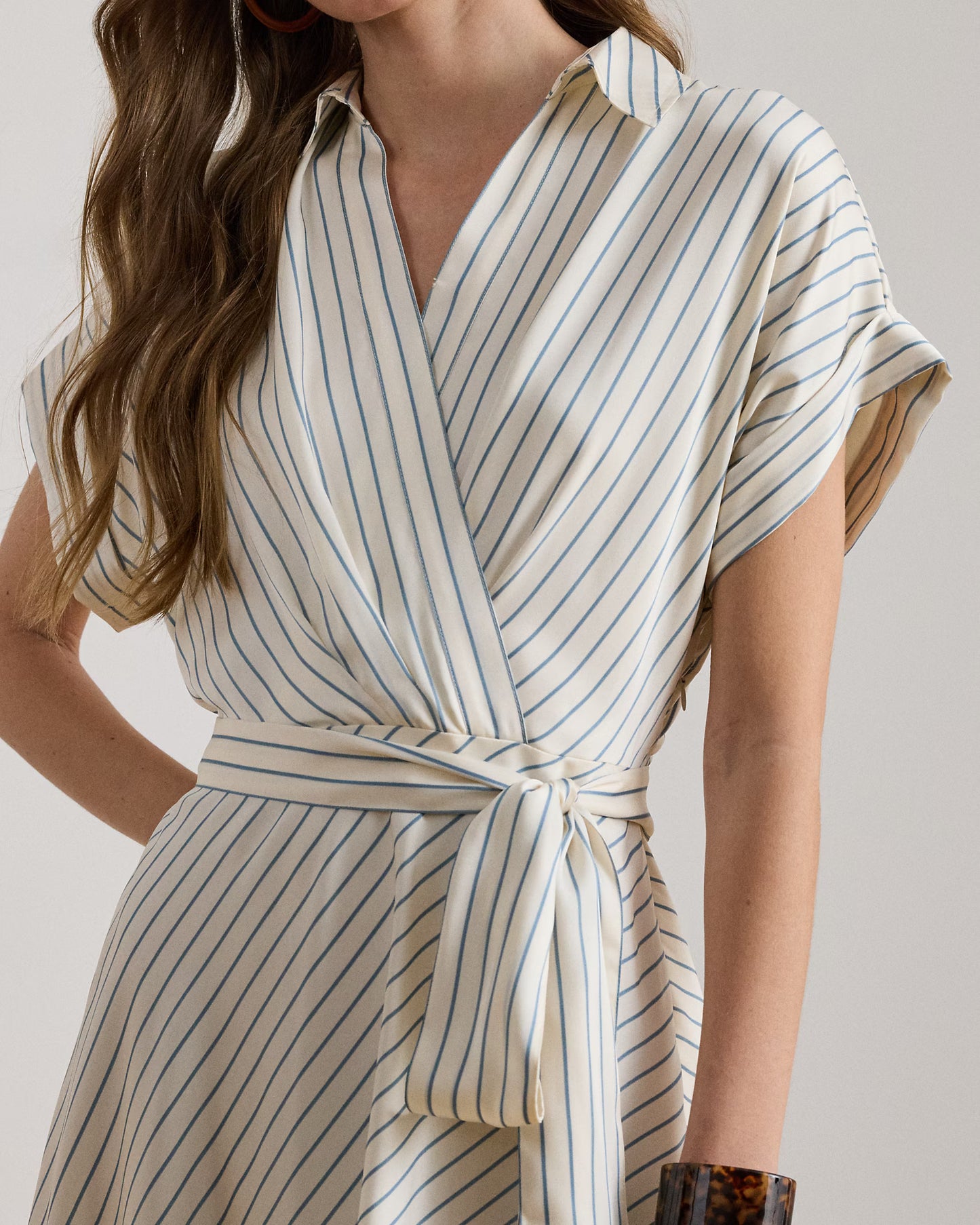 LAUREN RALPH LAUREN Women's Fratillio Striped Belted Twill Dress  Cream/Blue Size 8