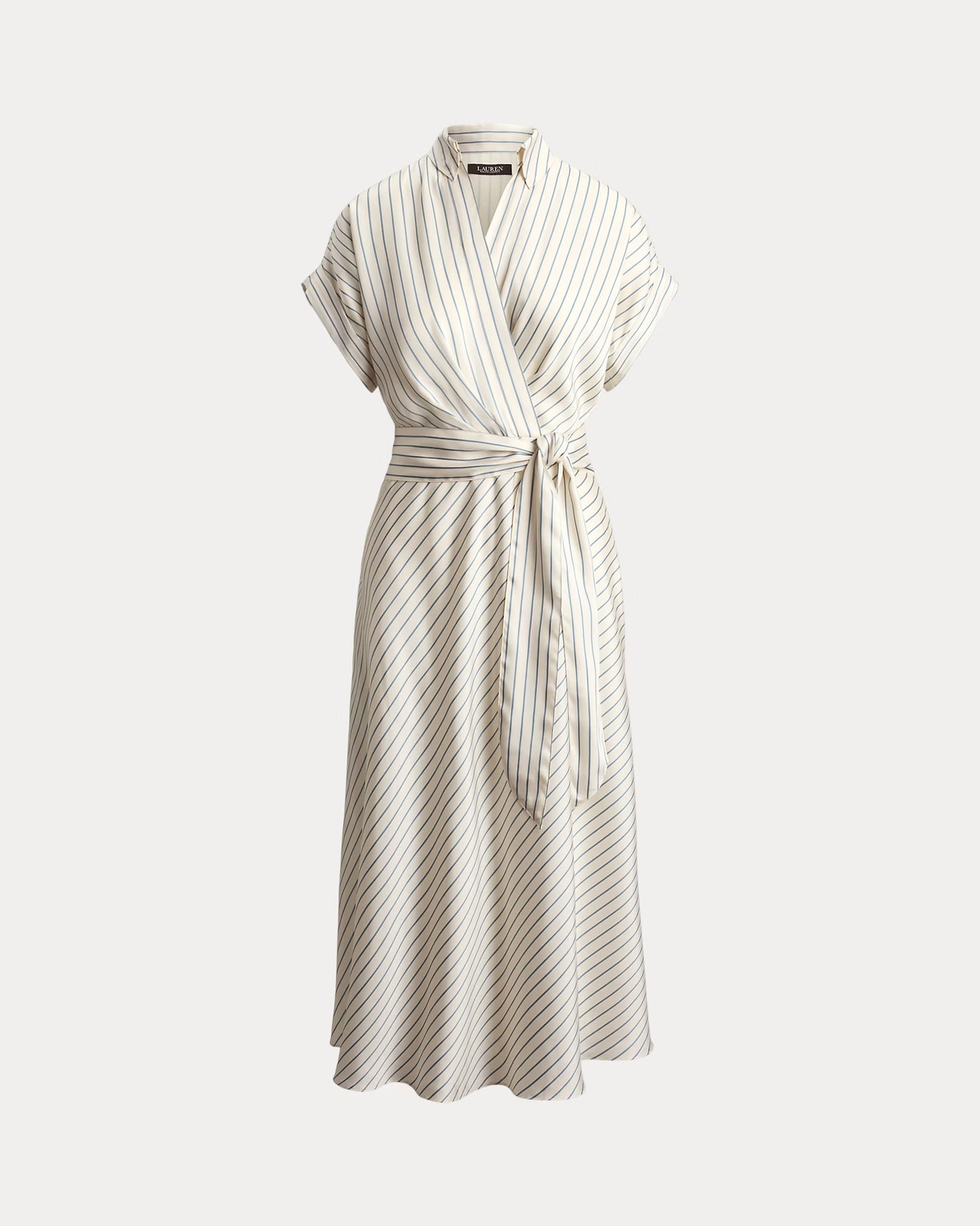LAUREN RALPH LAUREN Women's Fratillio Striped Belted Twill Dress  Cream/Blue Size 8