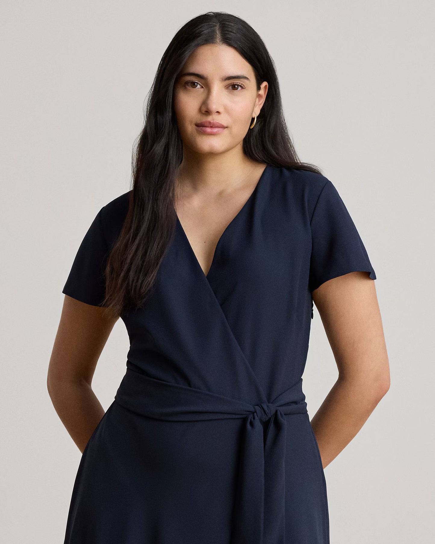 LAUREN RALPH LAUREN Women's Belted Georgette Surplice Dress  Lauren Navy Size 14