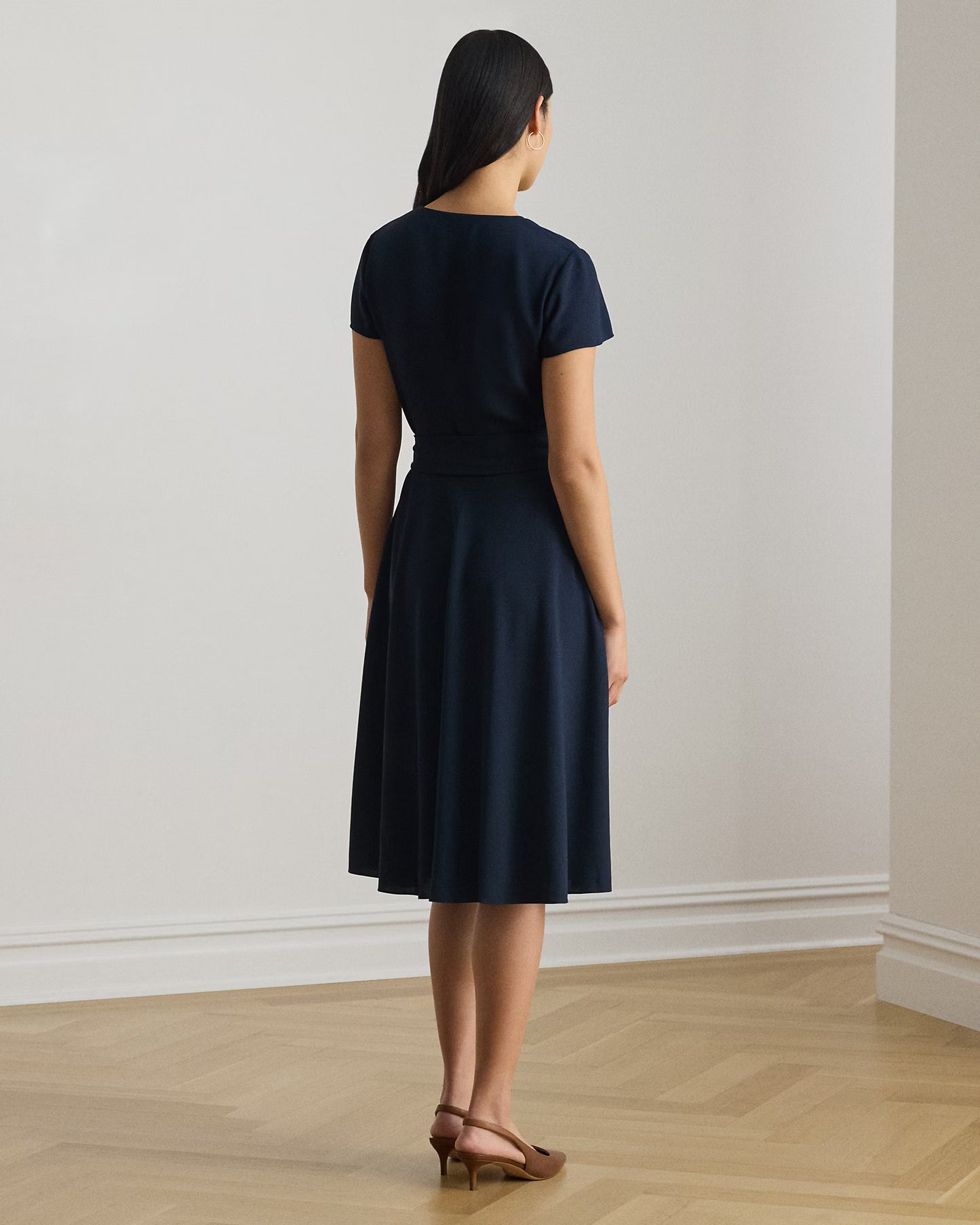 LAUREN RALPH LAUREN Women's Belted Georgette Surplice Dress  Lauren Navy Size 14