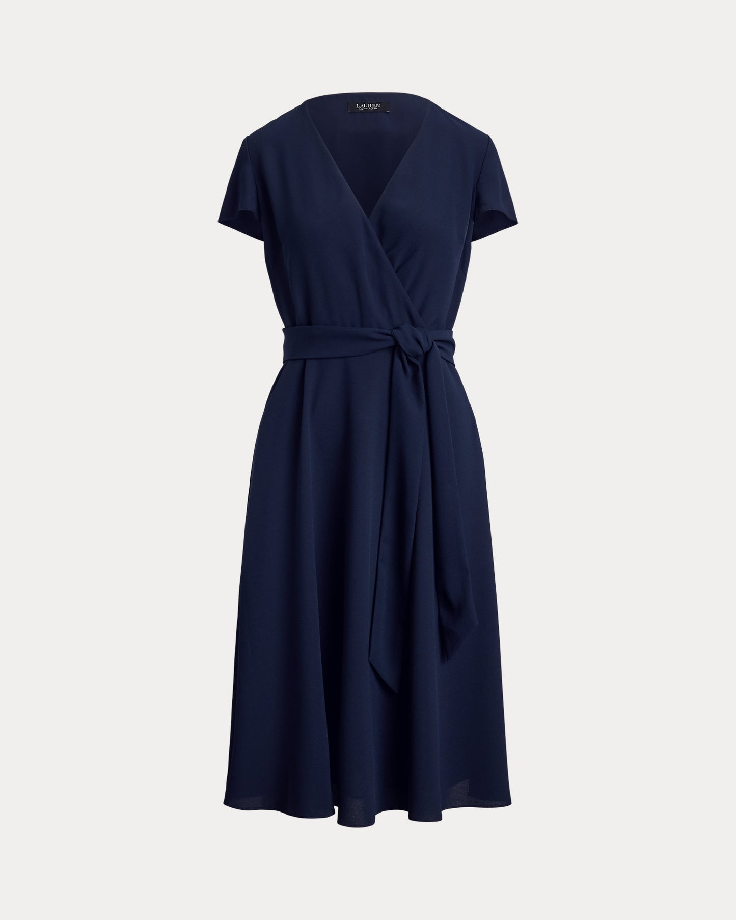 LAUREN RALPH LAUREN Women's Belted Georgette Surplice Dress  Lauren Navy Size 14