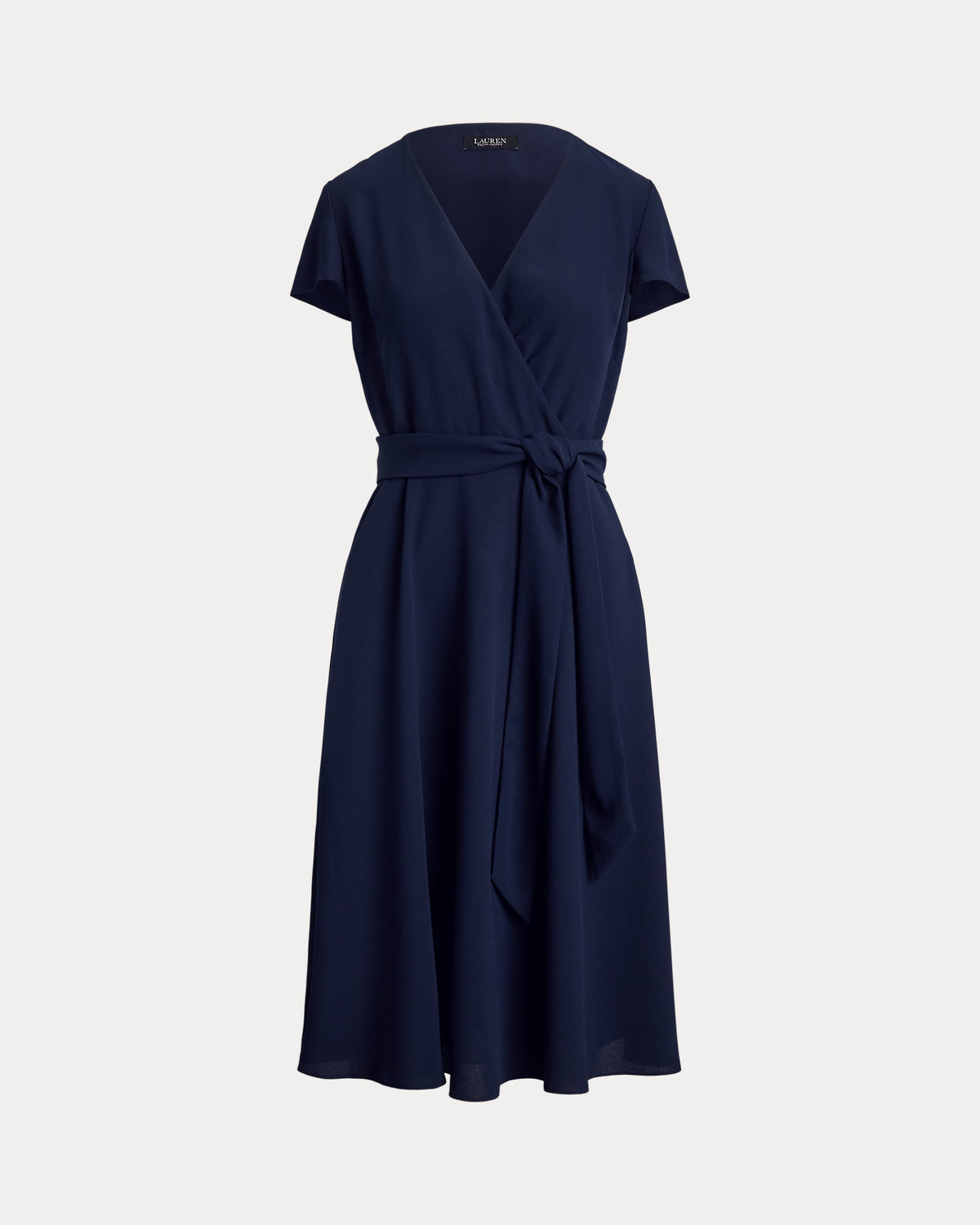 LAUREN RALPH LAUREN Women's Belted Georgette Surplice Dress  Lauren Navy Size 14