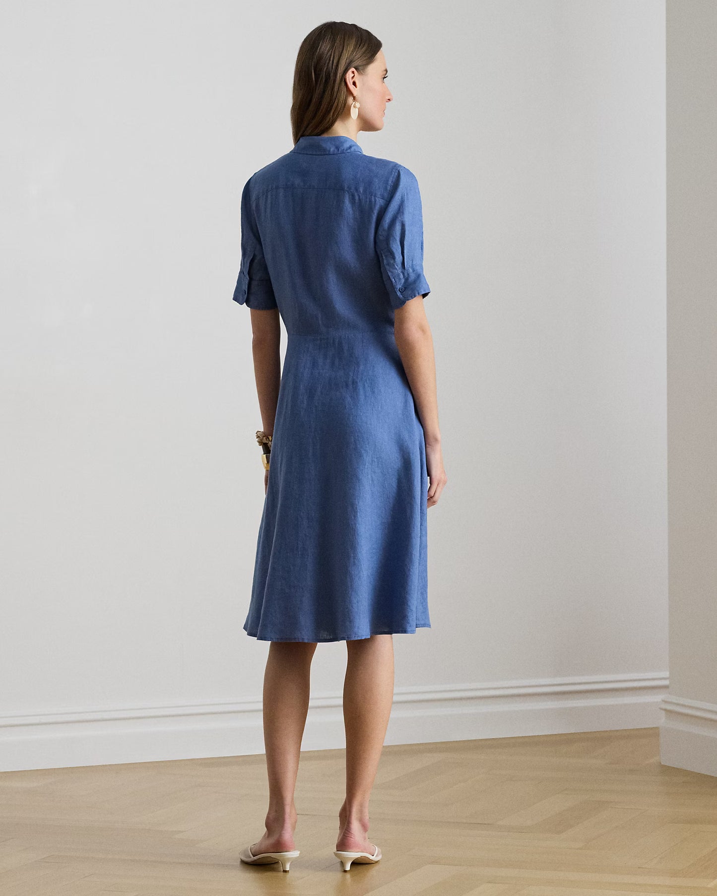 LAUREN RALPH LAUREN Women's Petite Tie-Front Linen Shirtdress  Carson Blue Size 0P